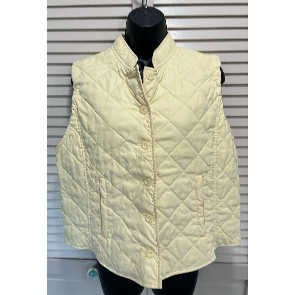 Van Heusen Soft Yellow Quilted Vest Jacket Button Up Pockets Size Large‎